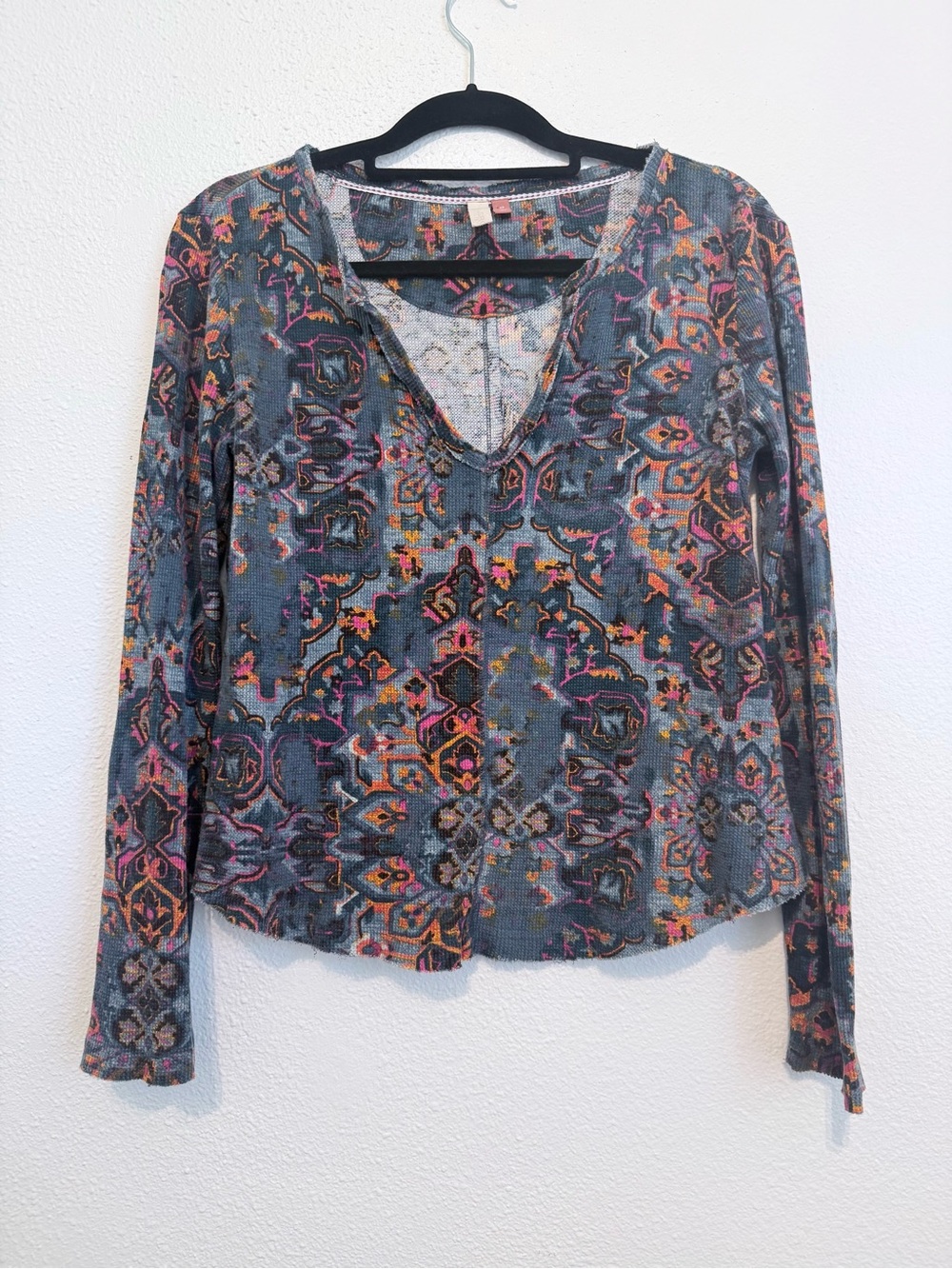 Anthropologie Pilcro blue orange thermal top damask print boho SizeXS